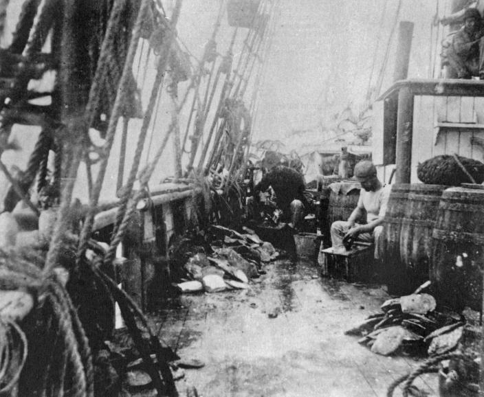 The deck of a boat. 